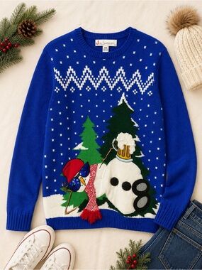 Jolly Sweaters Blue Funny Snowman Ugly Christmas Sweater Men’s M